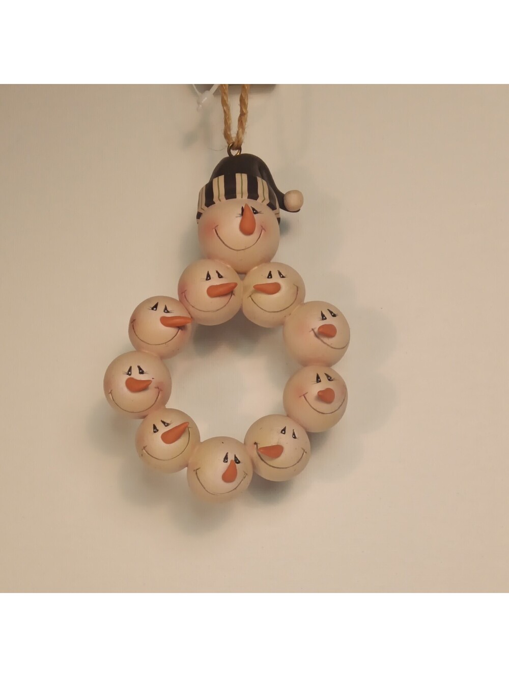 Snowman Wreath Christmas Ornament Hanging White Black Orange